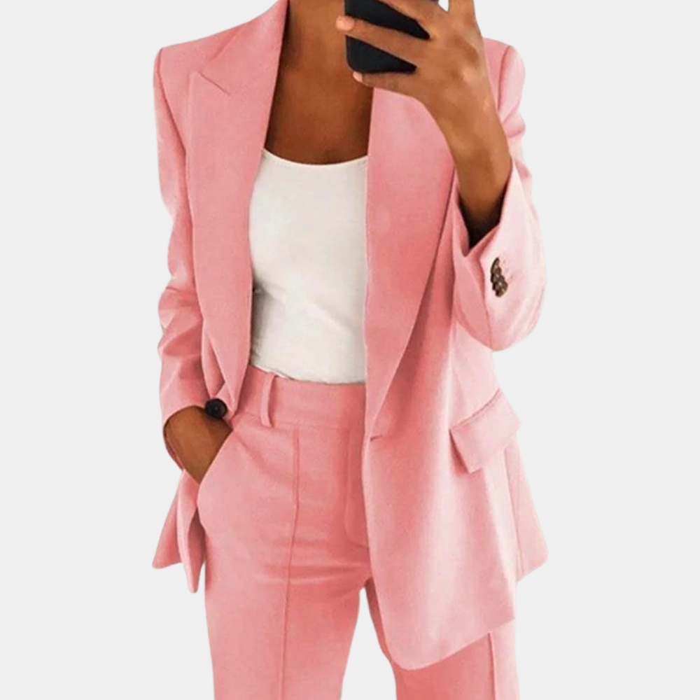 Dame Sæt Med Blazer Og Bukser - Åben Blazer Med Lange Ærmer Og Matchende Bukser