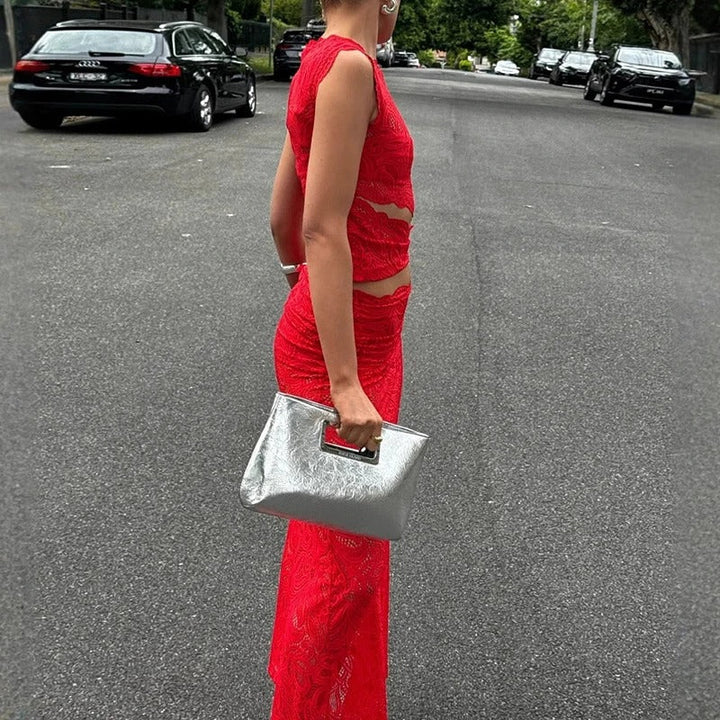 Dame Sæt i To Dele med Blonde – Crop Top & Maxi Nederdel