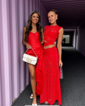 Dame Sæt i To Dele med Blonde – Crop Top & Maxi Nederdel
