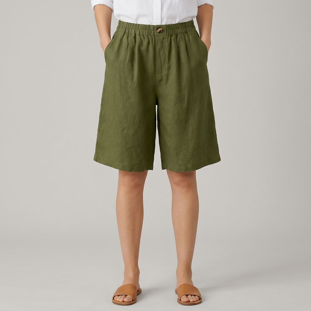 Dame Shorts Med Vide Ben - Elastisk Talje Til Knæet