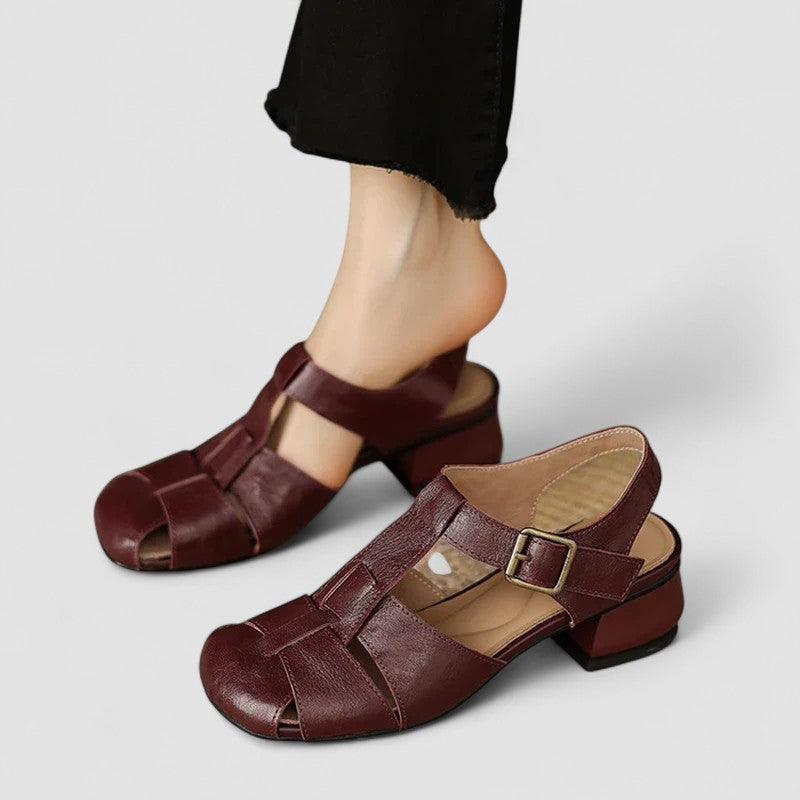 Dame Slingback Sandaler Med Lukket Tå - T-Rem Og Vævet Blokhæl