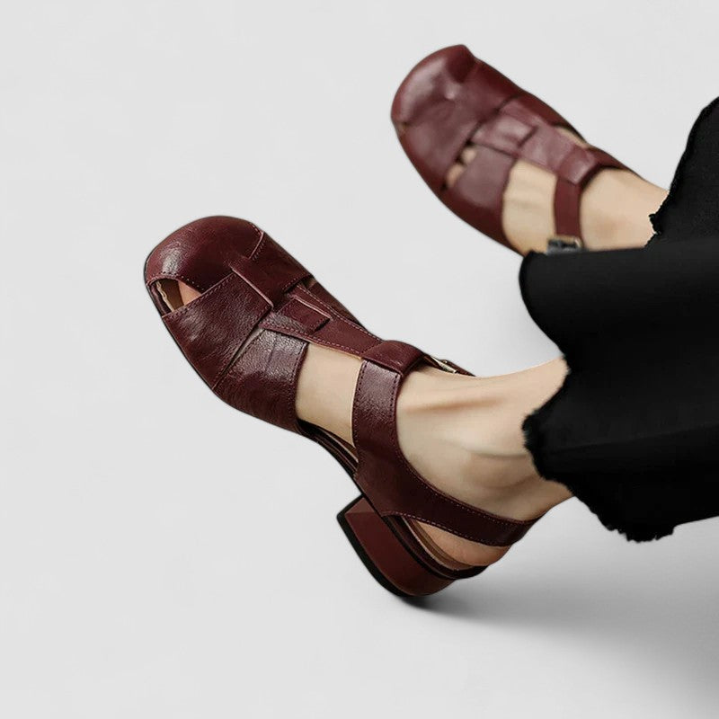 Dame Slingback Sandaler Med Lukket Tå - T-Rem Og Vævet Blokhæl