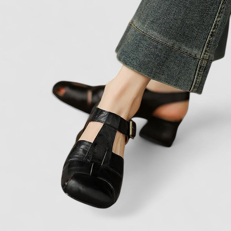 Dame Slingback Sandaler Med Lukket Tå - T-Rem Og Vævet Blokhæl