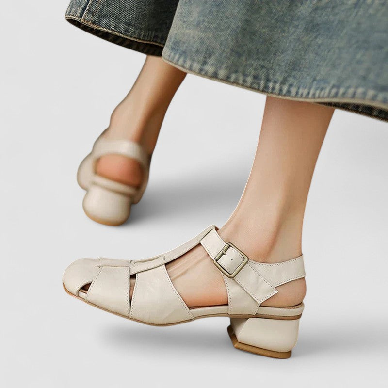 Dame Slingback Sandaler Med Lukket Tå - T-Rem Og Vævet Blokhæl