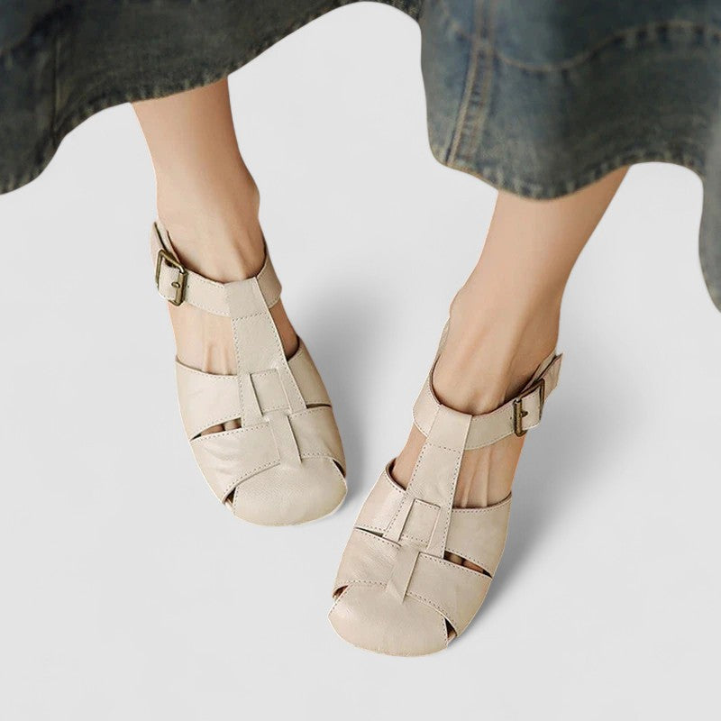 Dame Slingback Sandaler Med Lukket Tå - T-Rem Og Vævet Blokhæl
