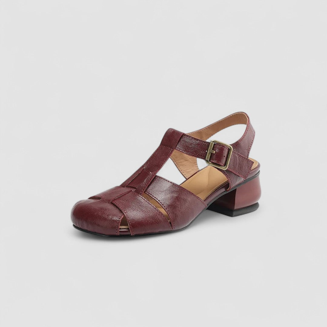 Dame Slingback Sandaler Med Lukket Tå - T-Rem Og Vævet Blokhæl