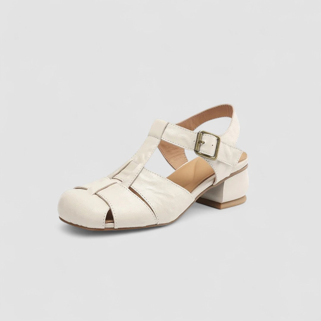 Dame Slingback Sandaler Med Lukket Tå - T-Rem Og Vævet Blokhæl