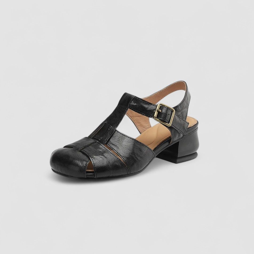 Dame Slingback Sandaler Med Lukket Tå - T-Rem Og Vævet Blokhæl