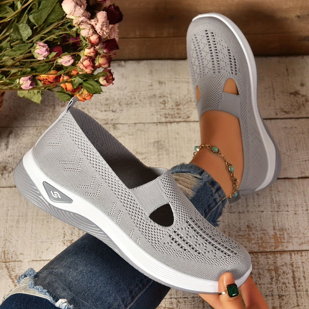 Dame Strikkede Slip-On Sneakers - Platform Gå-sko med Udskæringe