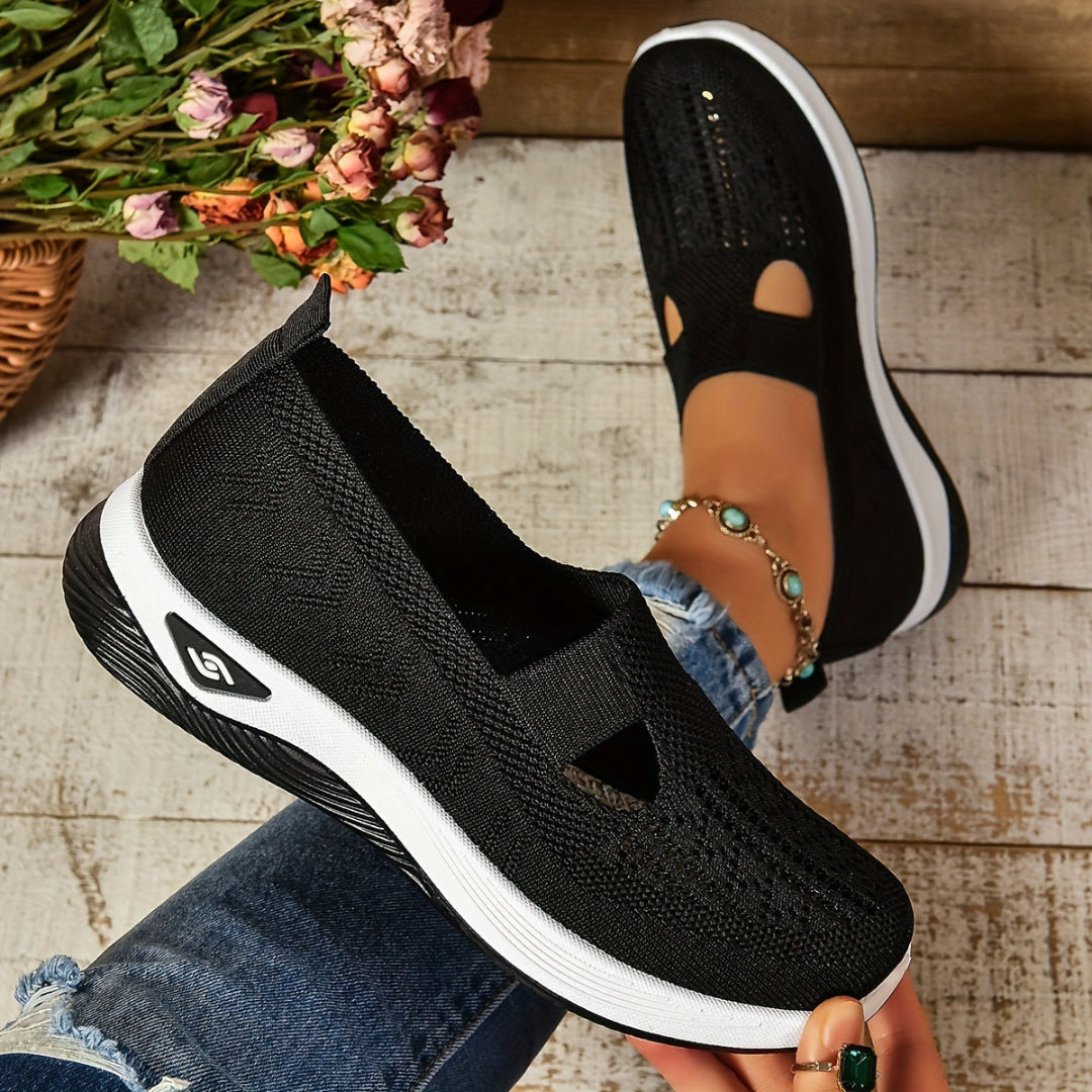 Dame Strikkede Slip-On Sneakers - Platform Gå-sko med Udskæringe