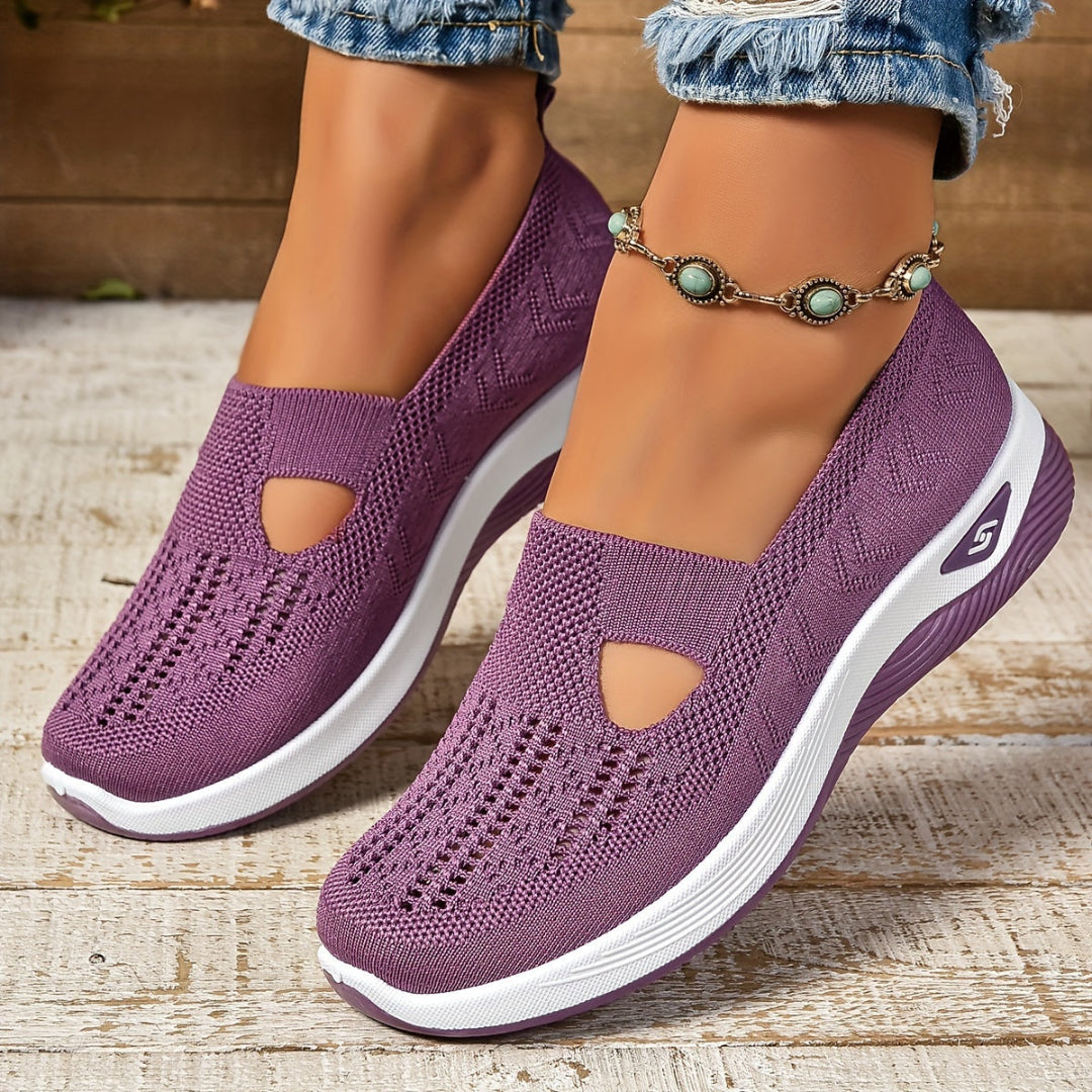 Dame Strikkede Slip-On Sneakers - Platform Gå-sko med Udskæringe