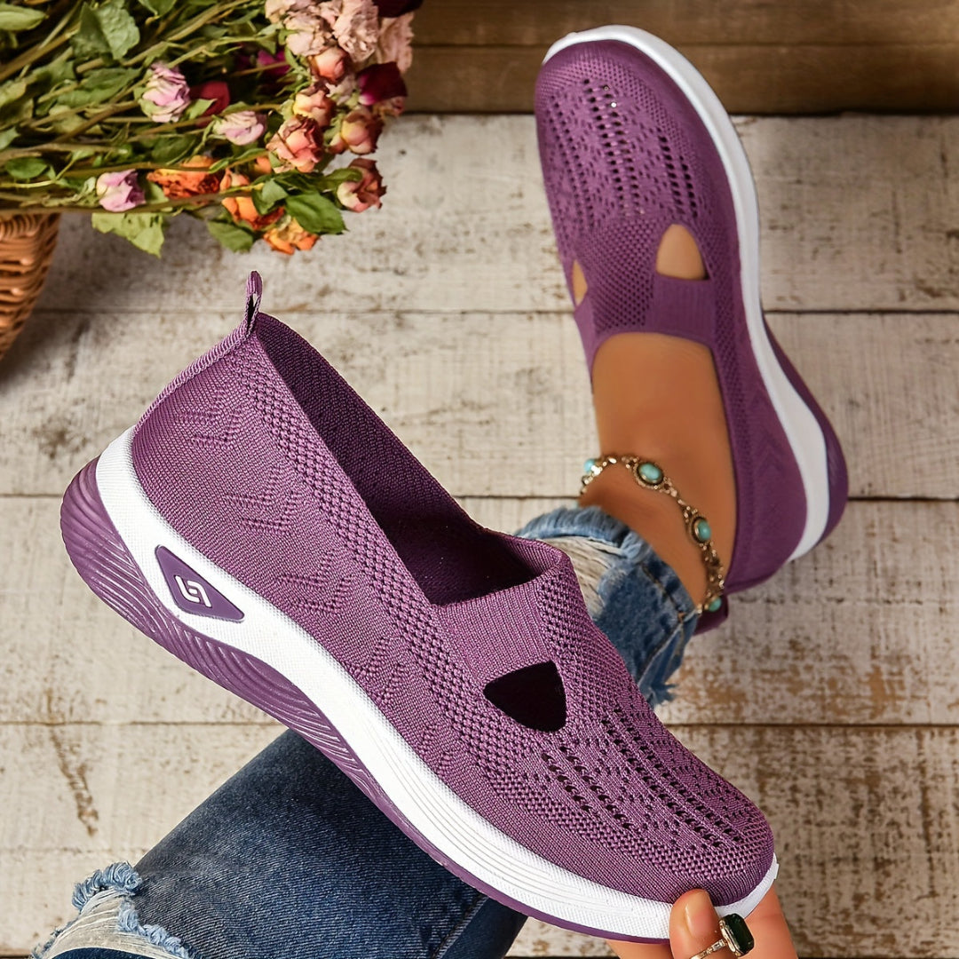 Dame Strikkede Slip-On Sneakers - Platform Gå-sko med Udskæringe