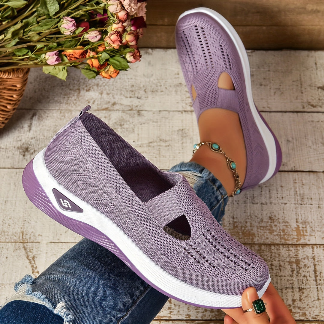 Dame Strikkede Slip-On Sneakers - Platform Gå-sko med Udskæringe