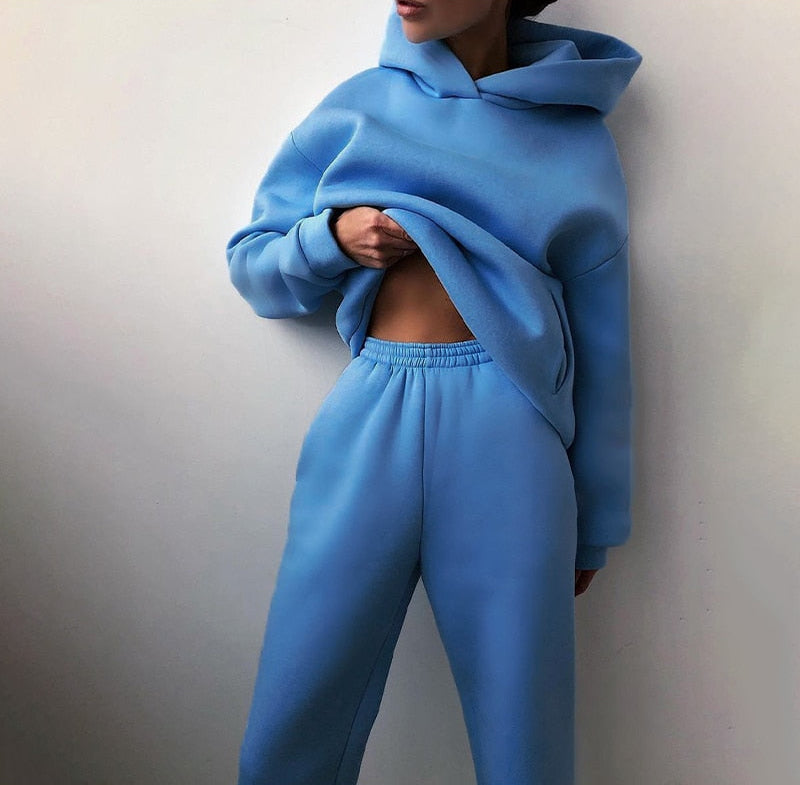 Dame To-Delt Hættetrøje- og Joggersæt - Oversized Hjemmetøjssæt