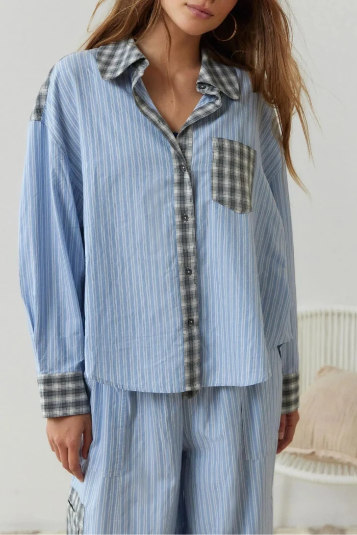 Dame To-Delt Pyjamassæt - Ternet Skjorte Og Bukser Med Snøre