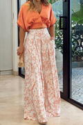 Dame To-Delt Sæt Crop Top & Blomstrede Bukser Med Vide Ben – V-Hals Knap Co-Ord