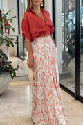 Dame To-Delt Sæt Crop Top & Blomstrede Bukser Med Vide Ben – V-Hals Knap Co-Ord