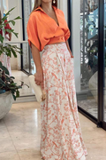 Dame To-Delt Sæt Crop Top & Blomstrede Bukser Med Vide Ben – V-Hals Knap Co-Ord
