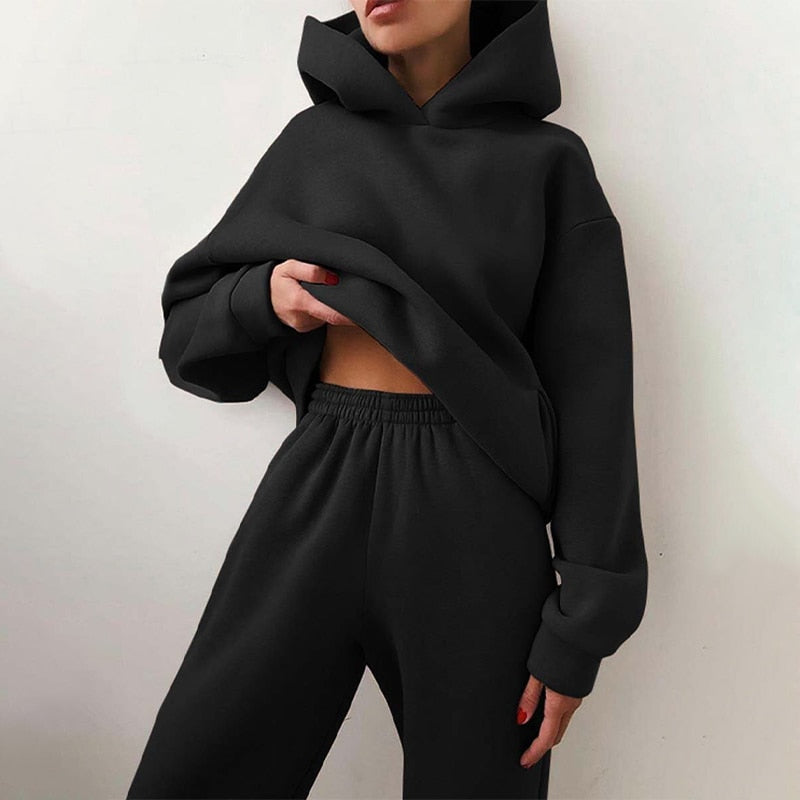 Dame To-Delt Træningssæt - Oversized Hoodie Og Joggingbukser Med Vide Ben