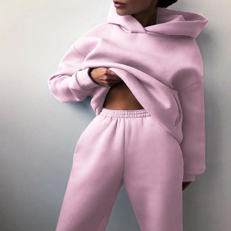 Dame To-Delt Træningssæt - Oversized Hoodie Og Joggingbukser Med Vide Ben