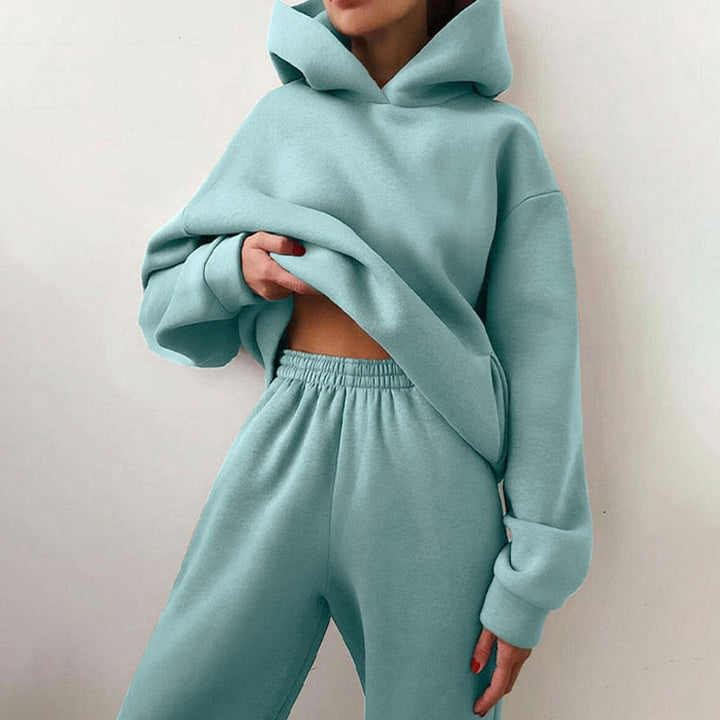 Dame To-Delt Træningssæt - Oversized Hoodie Og Joggingbukser Med Vide Ben