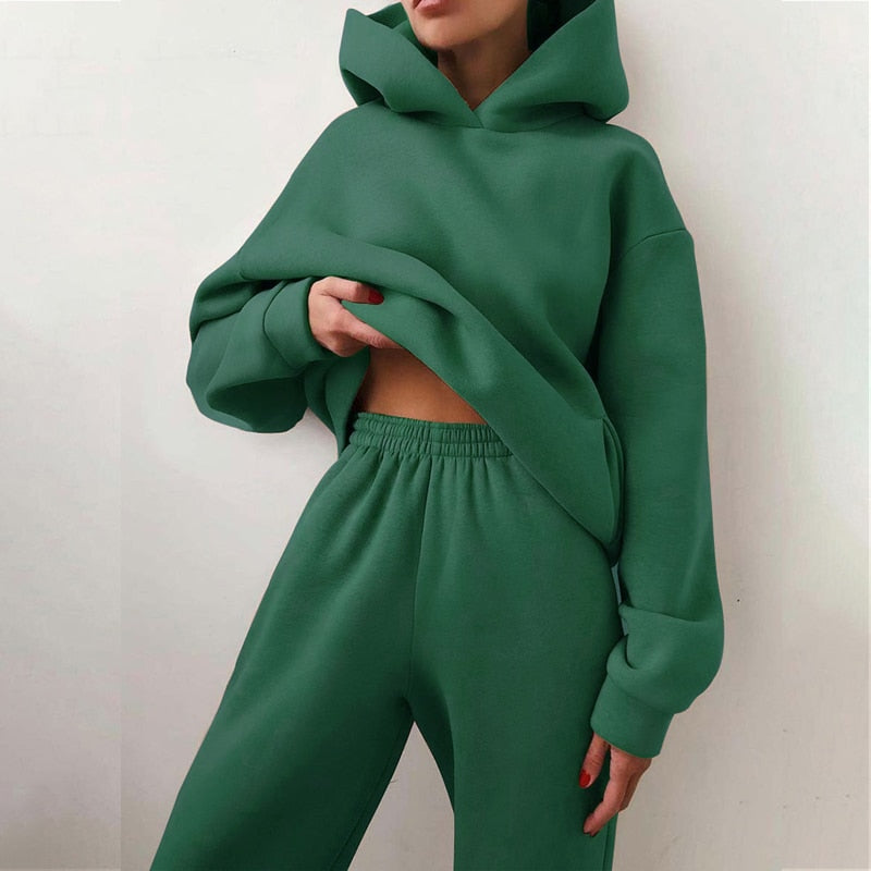 Dame To-Delt Træningssæt - Oversized Hoodie Og Joggingbukser Med Vide Ben