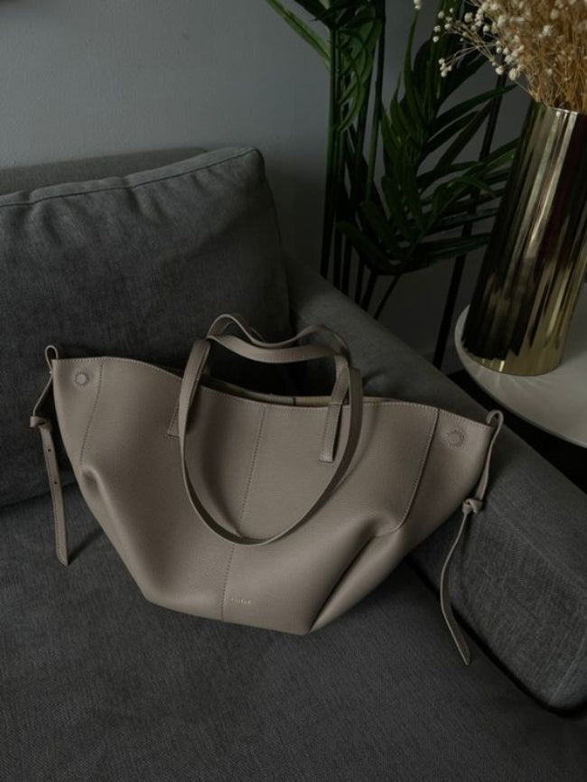 Dame Tote Bag - Blød Skuldertaske med Åben Top og Kontrastsyninger