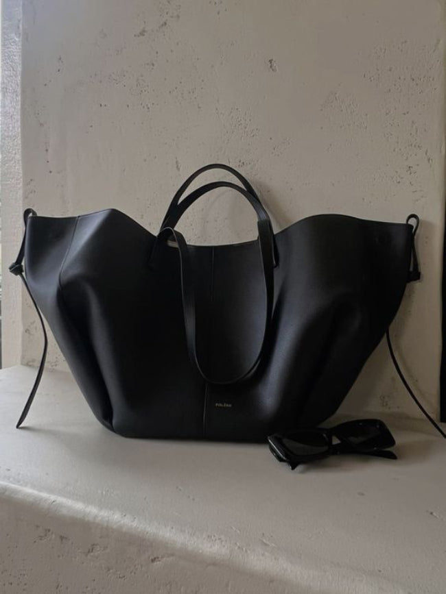 Dame Tote Bag - Blød Skuldertaske med Åben Top og Kontrastsyninger