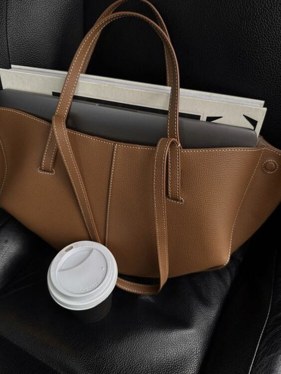Dame Tote Bag - Blød Skuldertaske med Åben Top og Kontrastsyninger