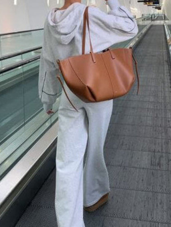 Dame Tote Bag - Blød Skuldertaske med Åben Top og Kontrastsyninger