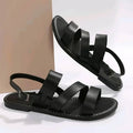 Dame Triple Strap Flad Sandal – Åben Tå Gladiator Sandal med Ankelspænde til Sommer
