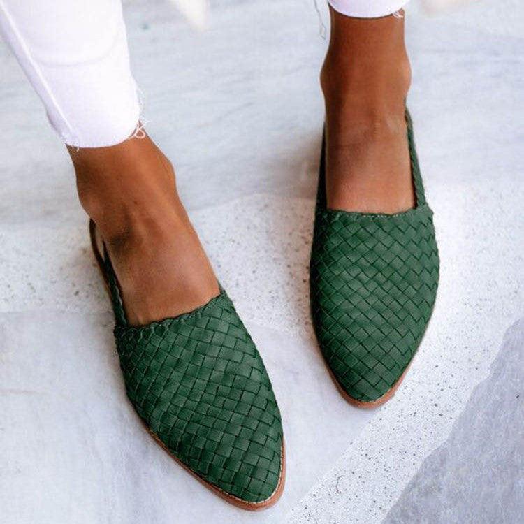Dame Vævede Mules Med Spids Tå - Flade Slip-On Sko Uden Hælkappe