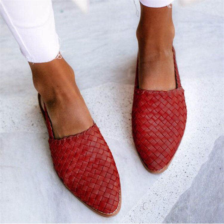Dame Vævede Mules Med Spids Tå - Flade Slip-On Sko Uden Hælkappe
