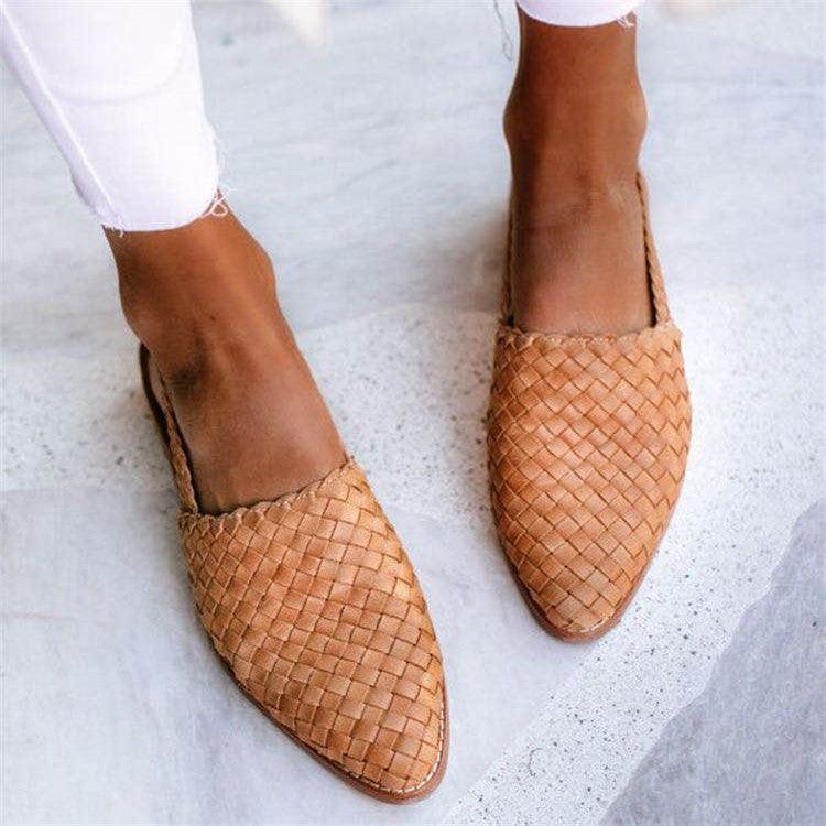 Dame Vævede Mules Med Spids Tå - Flade Slip-On Sko Uden Hælkappe