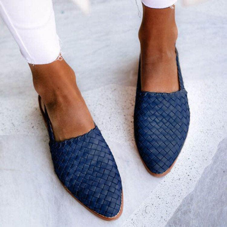 Dame Vævede Mules Med Spids Tå - Flade Slip-On Sko Uden Hælkappe