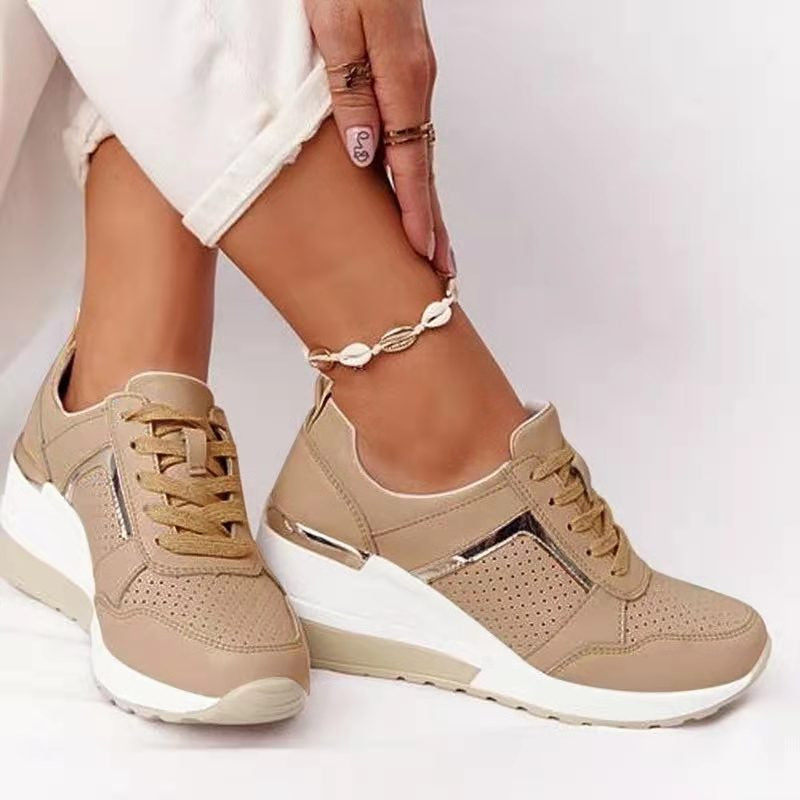 Dame Wedge Sneaker – Snøresko Med Lynlås og Plateau Sål
