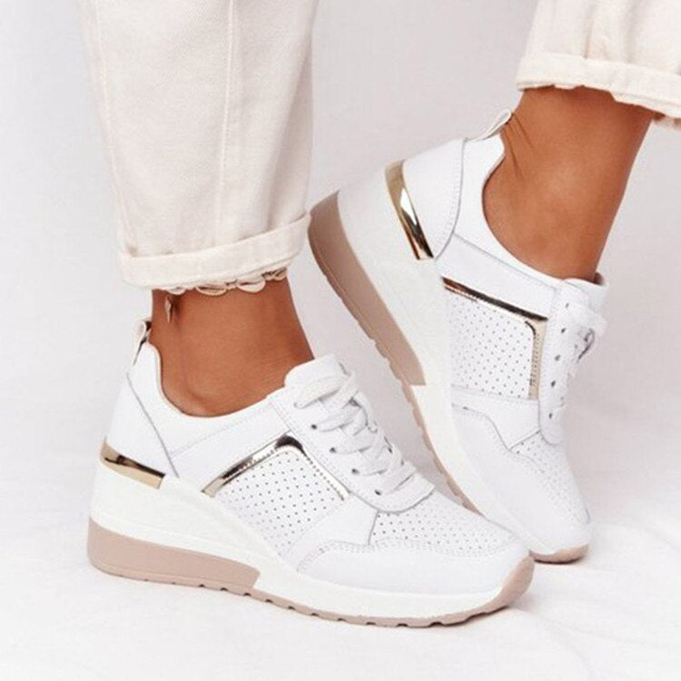 Dame Wedge Sneaker – Snøresko Med Lynlås og Plateau Sål