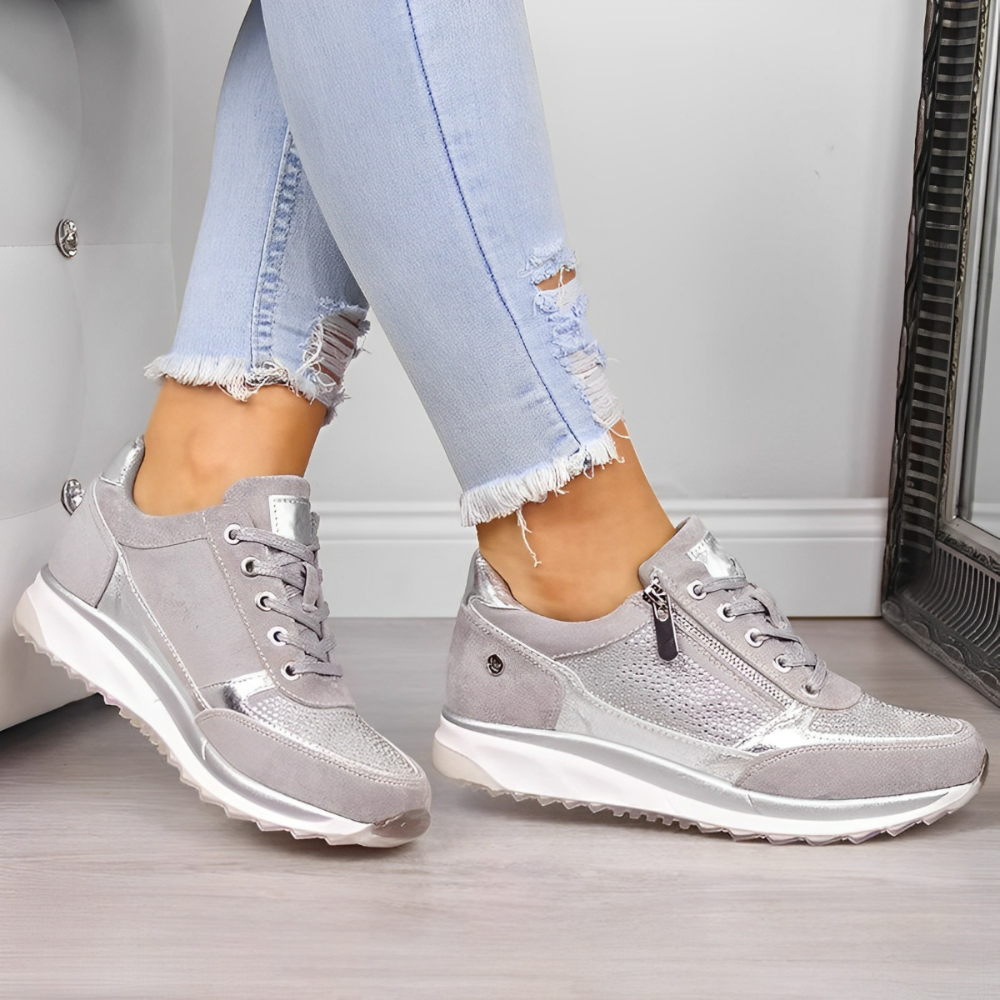 Dame Wedge Sneakers Med Snørebånd - Lynlås I Siden