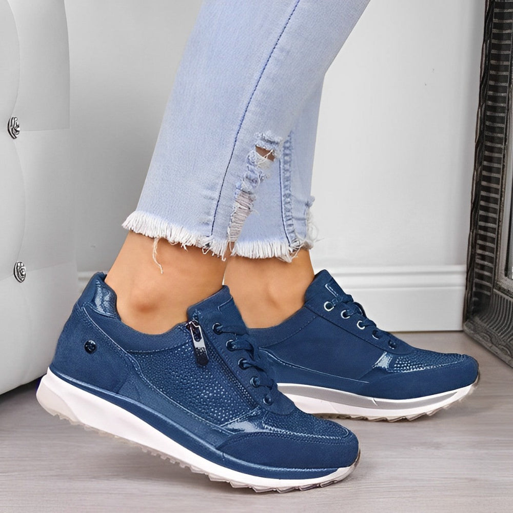Dame Wedge Sneakers Med Snørebånd - Lynlås I Siden