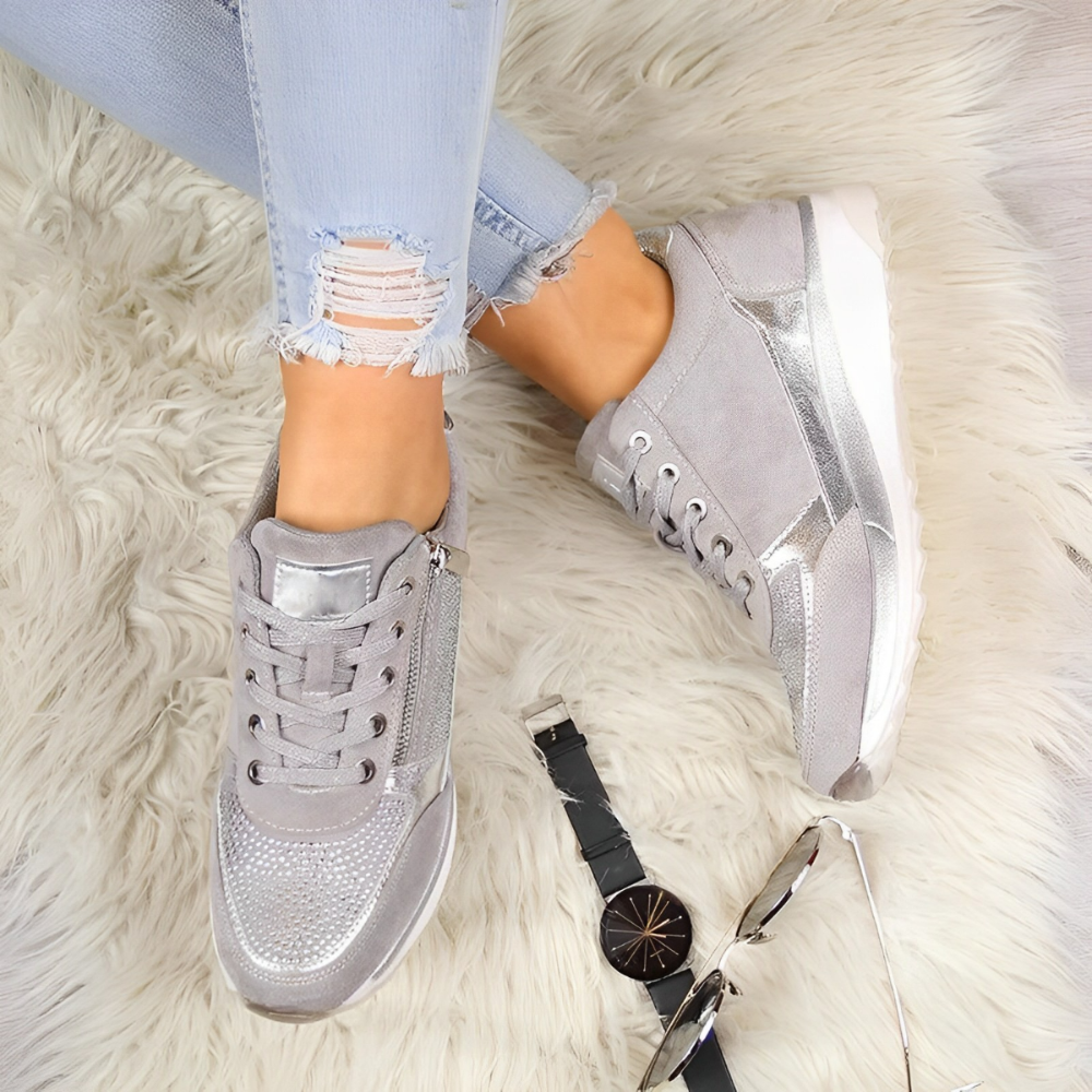 Dame Wedge Sneakers Med Snørebånd - Lynlås I Siden