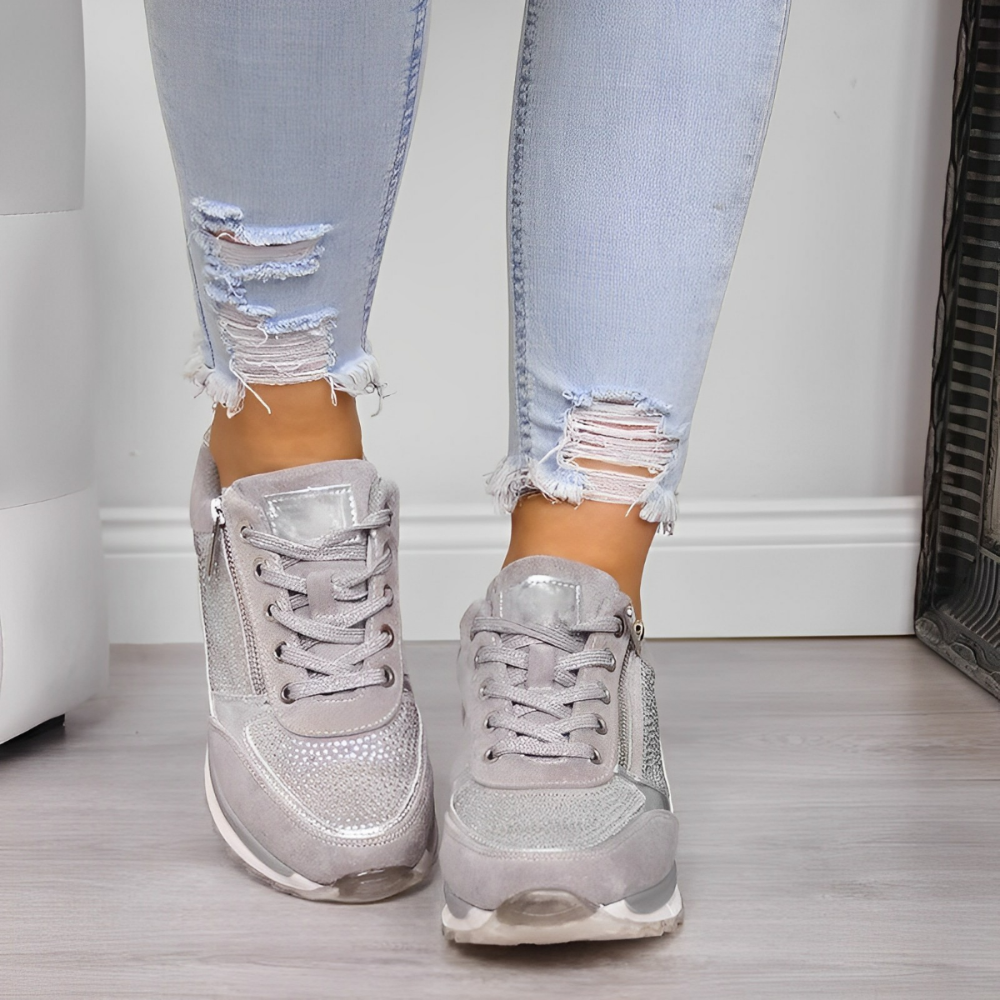 Dame Wedge Sneakers Med Snørebånd - Lynlås I Siden