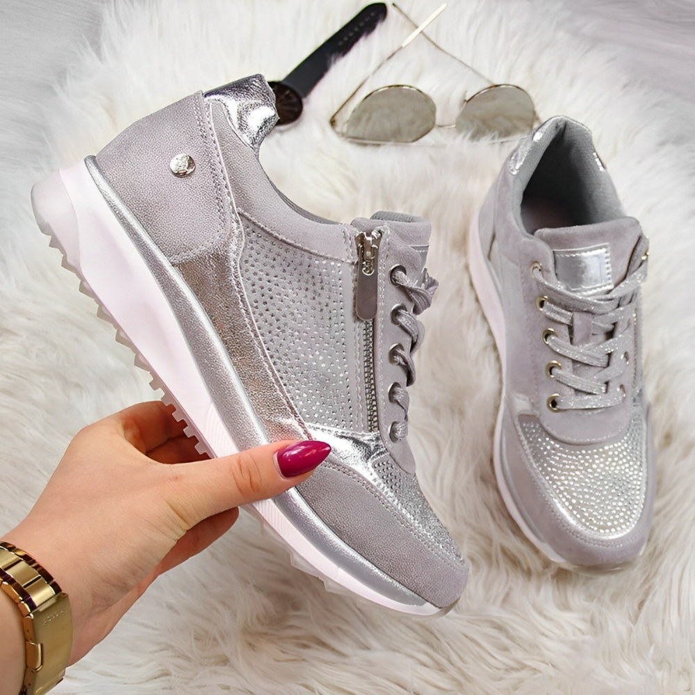Dame Wedge Sneakers Med Snørebånd - Lynlås I Siden