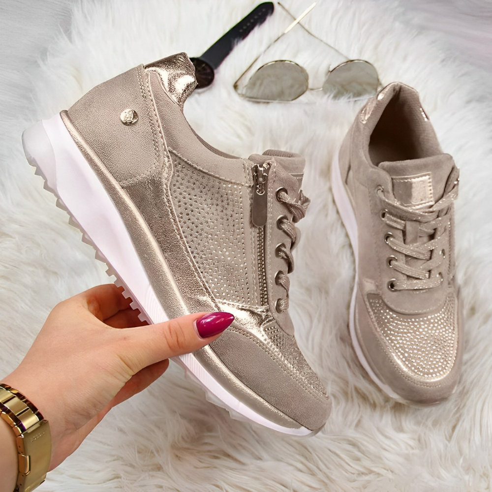 Dame Wedge Sneakers Med Snørebånd - Lynlås I Siden