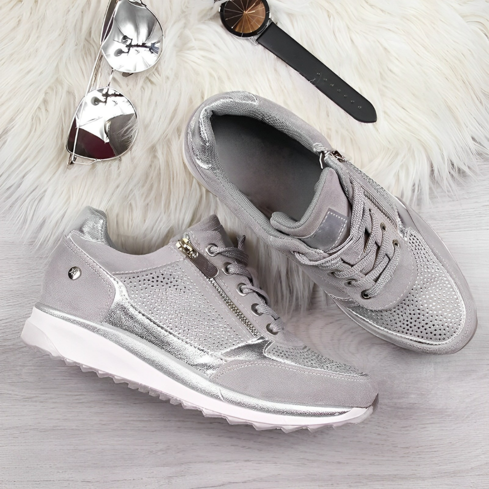 Dame Wedge Sneakers Med Snørebånd - Lynlås I Siden
