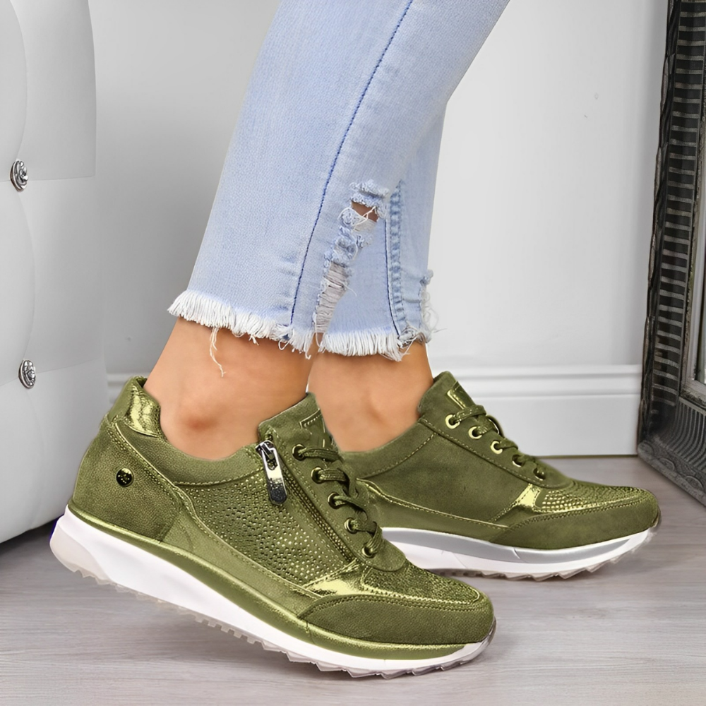 Dame Wedge Sneakers Med Snørebånd - Lynlås I Siden