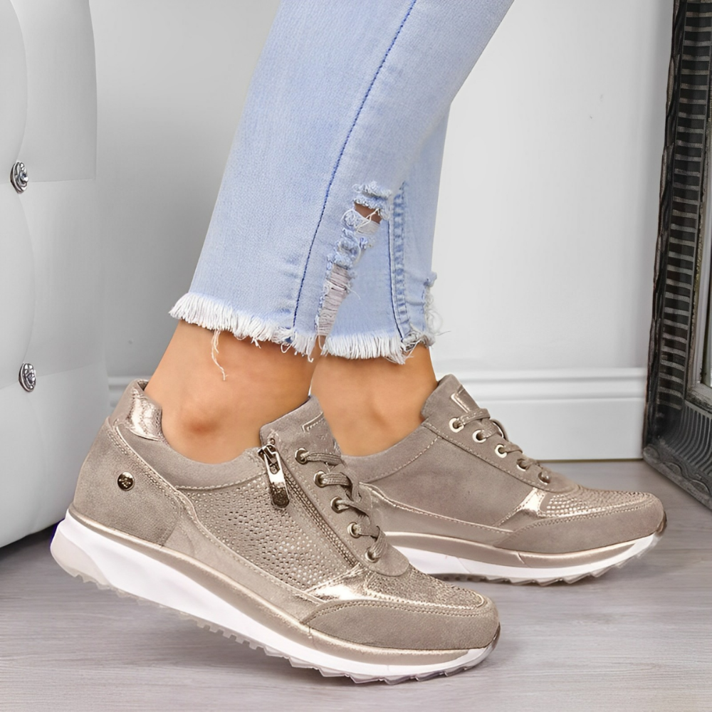 Dame Wedge Sneakers Med Snørebånd - Lynlås I Siden