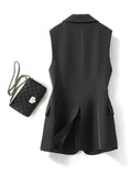 Dame Ærmeløs Blazer Vest – Notched Revers Enkel Knap Langline