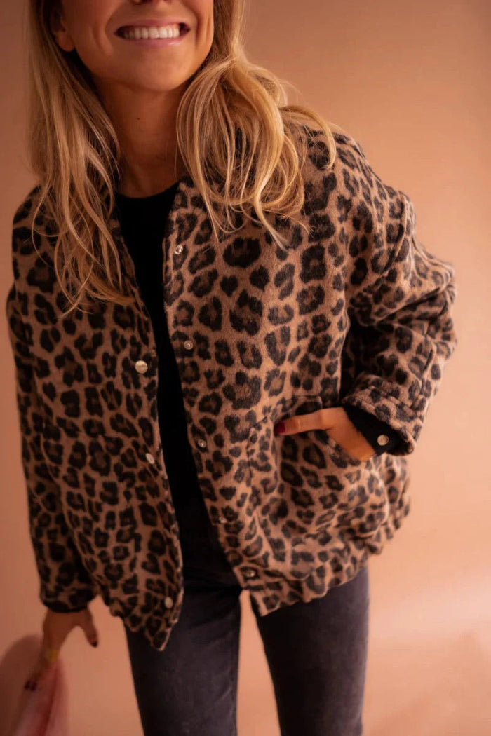 Damejakke med Leopardprint - Jakke i Bomberstil