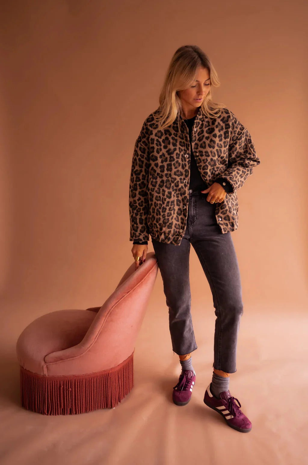 Damejakke med Leopardprint - Jakke i Bomberstil