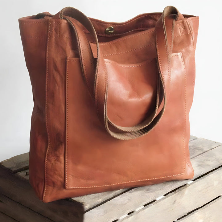 Dames Leren Shopper - Grote Gestructureerde Schoudertas met Buitenvak